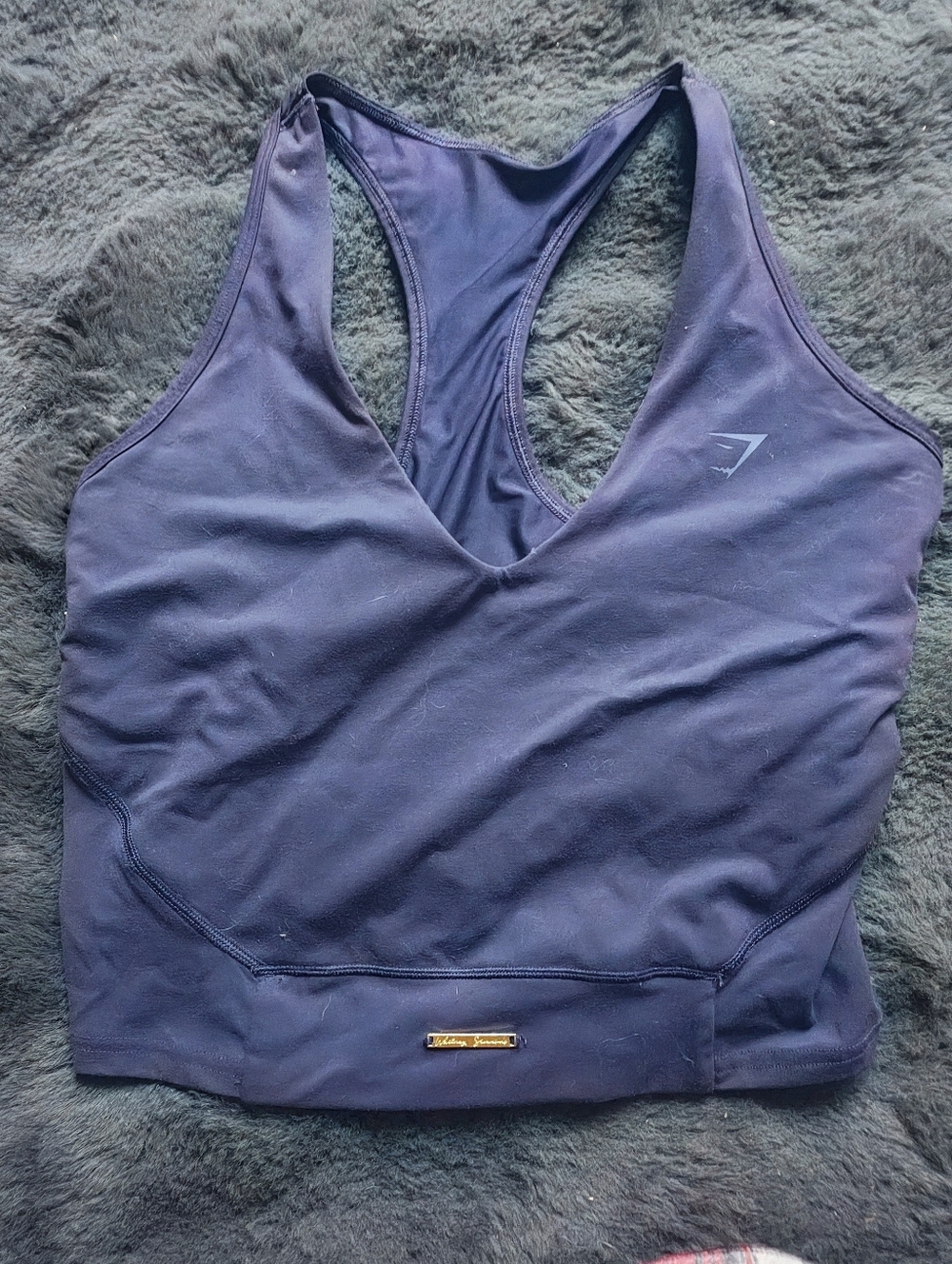 Whitney Collection Gymshark Plum Racerback Sports Bra with Gold Accent